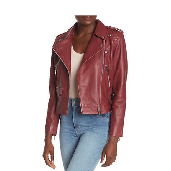 Walter Baker Liz Leather Crop Moto Jacket - Oxblood Red - Small - Picture 1 of 11